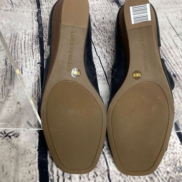 Lucky Brand Jaxy  Leather‎ Open Peep Toe Wedge Sandal Black 7.5 New - Picture 8 of 9